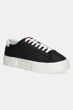 Tommy Jeans sneakers FLATFORM CANVAS SNEAKER femei, culoarea negru, EN0EN02792