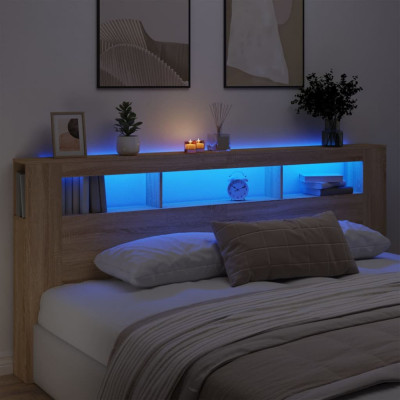 Tablie de pat cu LED, stejar sonoma, 220x18,5x103,5 cm, lemn GartenMobel Dekor foto