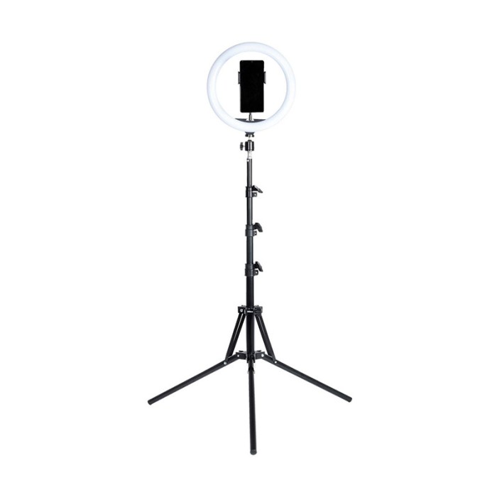 Lampa LED tip inel, 12 W, 3 moduri iluminare, trepied 55-160 cm, inel 26 cm, 10 trepte luminozitate