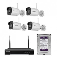 Sistem supraveghere kit complet camere ip wireless exterior 4 MP Hikvision cu hdd 1TB WD gata configurat, NK44W0H-1T(WD) foto