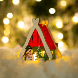 Căsuță decorativă LED de Crăciun - alb cald - lemn - 2 tipuri - 6,9 x 8,9 x 6 cm - 12 buc / afișaj