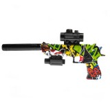 Pistol automat cu bile gel 3300 buc, alimentare acumulator, lunetă, laser și accesoriu tip amortizor
