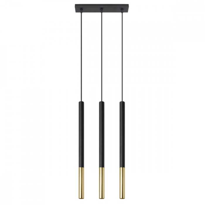 Lampă Suspendată Mozaic Negru/Auriu Oțel 3 Becuri Tub Modern De Interior