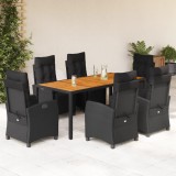 VidaXL Set mobilier de grădină cu perne, 7 piese, negru, poliratan