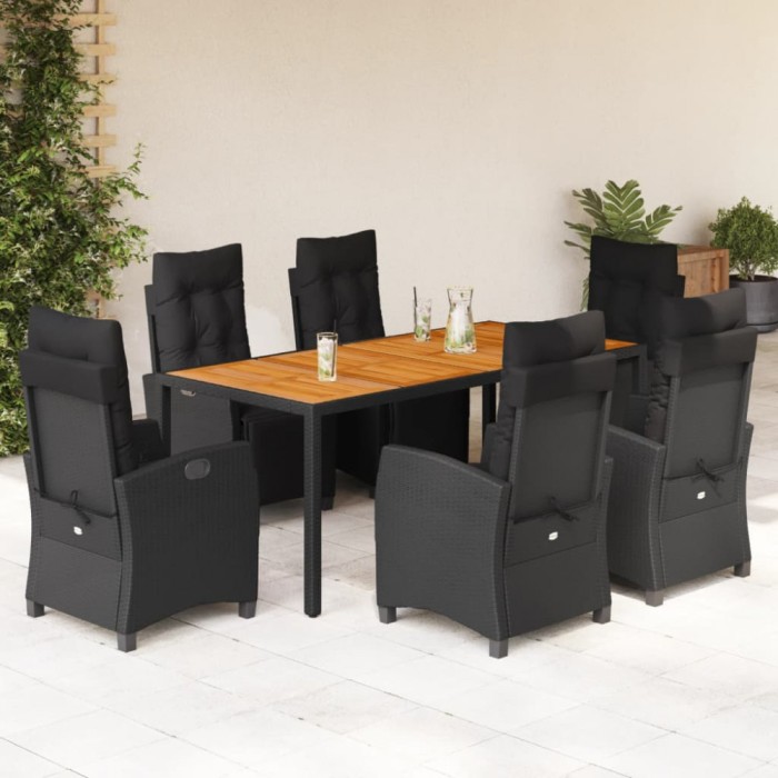vidaXL Set mobilier de grădină cu perne, 7 piese, negru, poliratan 3212910
