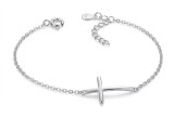 Bratara de Picior Argint 925 Rodiat, Minimalist Sideways Cross, Femei, Ajustabila 20+5cm, atcom