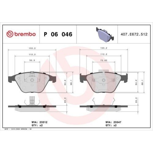 Placute frana BMW 1 Coupe (E82) 10.06-10.13, 3 (E90) 02.04-02.12, 3 Convertible (E93) 05.06-12.13, 3 Coupe (E92) 01.05-12.13, Fata, BREMBO