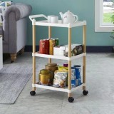 Masuta de cafea, portabila, cu suport din lemn, 3 nivele, maner si roti de transport, dimensiuni 71 x 45 x 32 cm, greutate maxima suportata 15 kg /pol