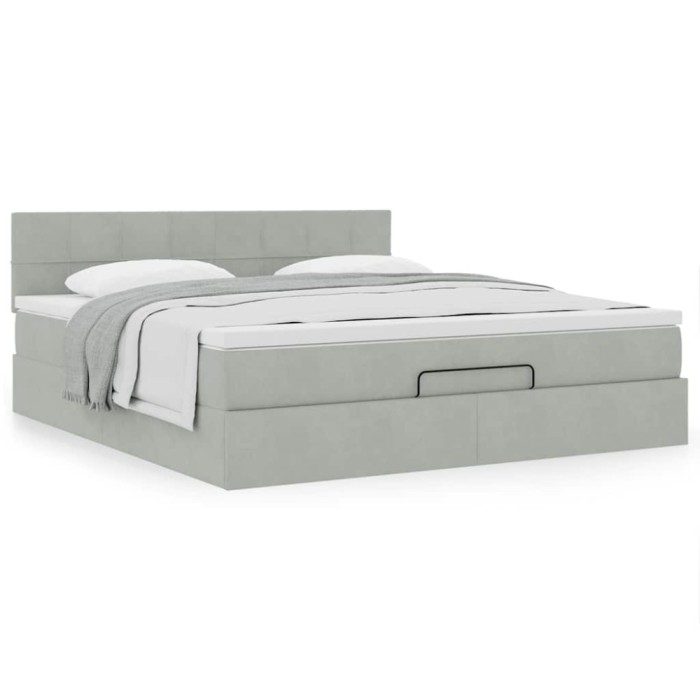 Gossi cadru de pat otoman cu saltea gri deschis 160x200cm catifea