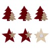 Autocolante Crăciun, Model Brazi și Stele, Lemn, Bordo și Bej, 4 cm, Set 6 Bucăți, Oem