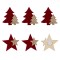 Autocolante Crăciun, Model Brazi și Stele, Lemn, Bordo și Bej, 4 cm, Set 6 Bucăți