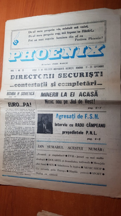 ziarul phoenix 17-23 septembrie 1990-interviu cu radu campeanu