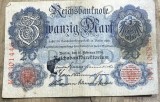 BNKSTR03DE Bancnotă Veche Germania 20 Mark 1907 (Reichsbanknote), Perioada Imperială, Vulturul German, Colecție / Numismatică