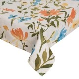 Fata de masa decorativa de vara, 240x140cm, Ecru, cu flori colorate si frunze, CMCLASS