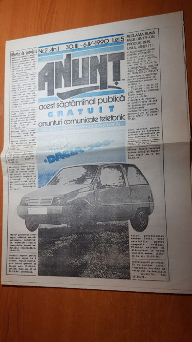 ziarul anunt 6 aprilie 1990-ziar cu anunturi comunicate telefonic