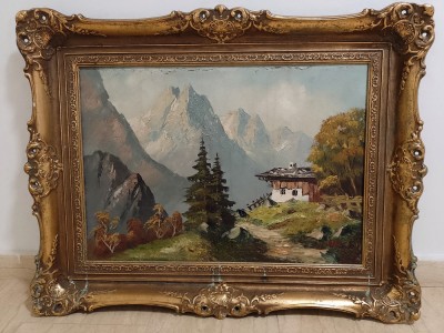 Ulei pe p&amp;acirc;nză o lucrare foarte veche semnata foto