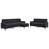Cumpara ieftin Set de canapele cu perne, 3 piese, negru, catifea