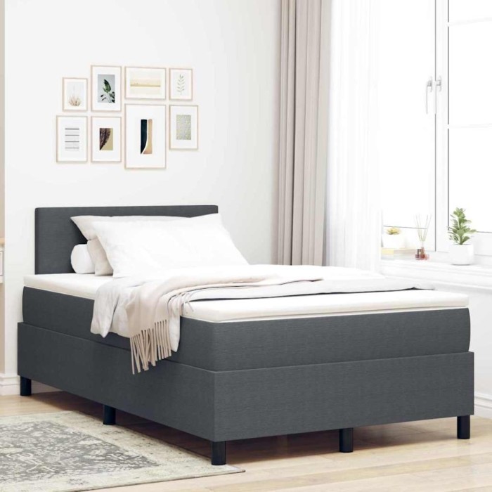 vidaXL Pat cu Arcuri - Gri &Icirc;nchis - 120x200 cm - Țesătură de Corduroy