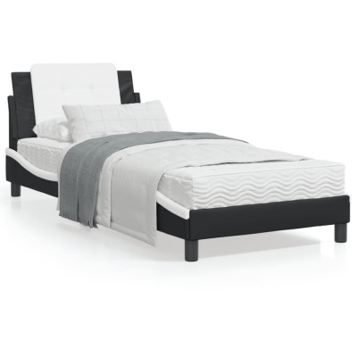 Cadru de pat cu tablie negru si alb 90x190 cm piele artificiala GartenMobel Dekor foto