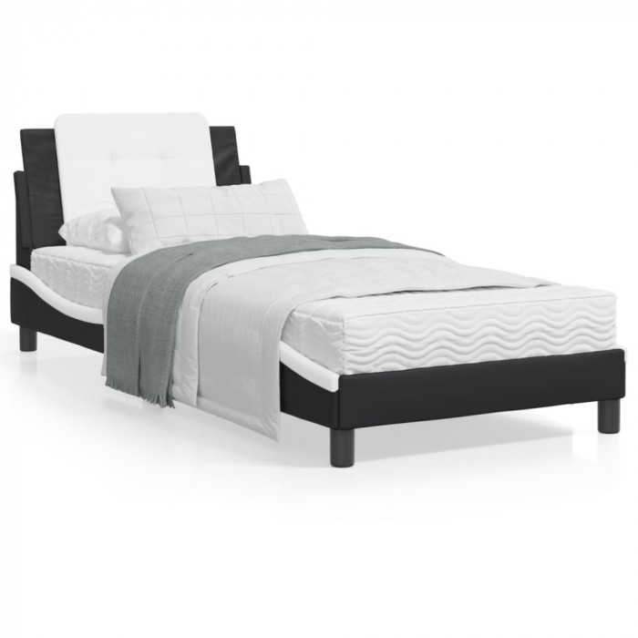 Cadru de pat cu tablie negru si alb 90x190 cm piele artificiala GartenMobel Dekor