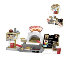Set de Joacă Pizzerie, Model Pizza Shop, Cuptor Lemn, Aparat Cafea, Casă de Marcat, Multicolor