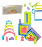 Jucarie educativa din lemn pentru copii, dimensiuni diferite, Montessori, 22 piese Curcubeu si 6 Pioni