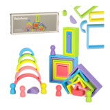 Jucarie educativa din lemn pentru copii, dimensiuni diferite, Montessori, 22 piese Curcubeu si 6 Pioni