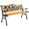 Banca Gradina Lemn si Otel ProCart, Model Floral, 118x60x82 cm, Negru/Maro