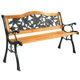 Banca Gradina Lemn Floral, Structura Otel, 118x60x82 cm, ProCart, Negru/Maro