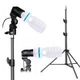 Cumpara ieftin Trepied iluminare studio cu bec fluorescent spiralat 135W, suport reglabil 200 cm, ideal pentru foto, video si streaming