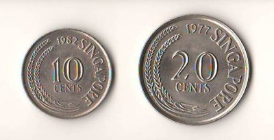SV * Singapore LOT 10 + 20 CENTS 1982 - 1984 UNC foto