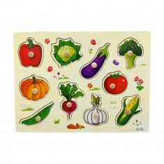 Puzzle educativ incastru Montessori cu legume, Onore, multicolor, lemn, 30 x 22.5 cm, 10 piese