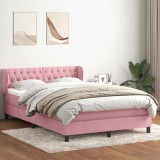 vidaXL Pat box spring cu saltea, roz, 140x210 cm, catifea