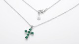 COLIER CRUCE ARGINT 925 CU CRISTALE - LANTISOR CU PANDANTIV CRUCIULITA VERDE SMARALD
