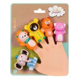 Set 5 Papusi de Deget Jumbo, Animalute Salbatice, Design Colorat, Cauciuc, pentru Copii 3+