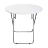 Masa plianta rotunda cu blat MDF, 70x70 cm, picioare metalice albe
