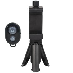 Mini trepied portabil 8.5 cm cu suport telefon extensibil 5.5, 10 cm, telecomanda wireless, montura standard 1 4 inch, ABS negru antialunecare