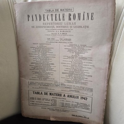 Pandectele Romane Tabla de Materii a anului 1942 foto