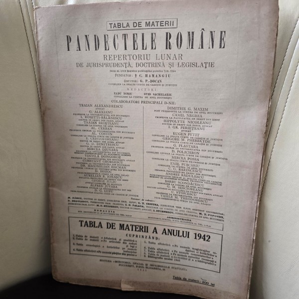Pandectele Romane Tabla de Materii a anului 1942
