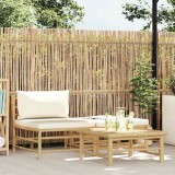 VidaXL Set mobilier de grădină, cu perne alb crem, 3 piese, bambus