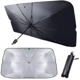 Parasolar Auto pliabil, in Forma de Umbrela, 125 x 65 cm, pentru Masina, marca Tudis, Protectie UV, Negru-Argintiu