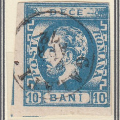 ROMANIA 1871 LP 31 b REGELE CAROL I BARBA 10 B ALBASTRU T 7 STAMPILAT GALATI