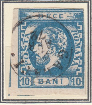 ROMANIA 1871 LP 31 b REGELE CAROL I BARBA 10 BANI ALBASTRU T 7 STAMPILAT GALATI foto