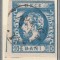 ROMANIA 1871 LP 31 b REGELE CAROL I BARBA 10 BANI ALBASTRU T 7 STAMPILAT GALATI