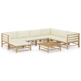 vidaXL Set mobilier de grădină, 8 piese, perne alb crem, bambus