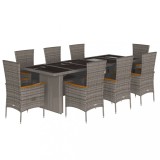 Set mobilier gradina cu perne, 9 piese, gri, poliratan