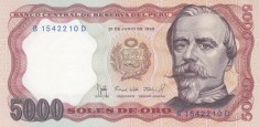 Bancnota Peru 5.000 Soles de Oro 1985 - P117c UNC
