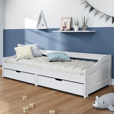 vidaXL Pat de zi cu 2 sertare &amp;quot;IRUN&amp;quot;, alb, 90x200 cm, lemn masiv pin 3185210 foto