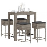 VidaXL Set mobilier bar de grădină, cu perne, 5 piese, gri, poliratan
