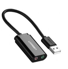 PLACA de SUNET Ugreen, &quot;US205&quot; extern, interfata USB 2.0,conectori 2 x jack 3.5 mm, negru &quot;30724&quot;